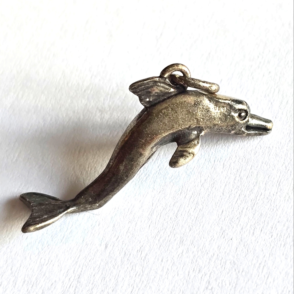 Vintage Dolphin charm sterling silver 925 porpoise ocean sea bottlenose beach